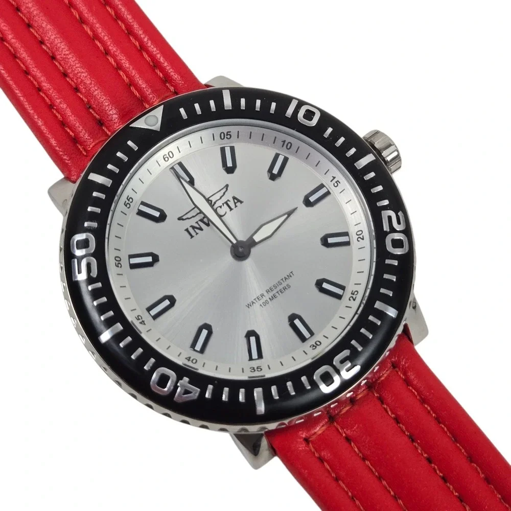 Invicta I-Force Men's Watch Stainless w Silver Dial Red Leather Band 24042 NWOB
